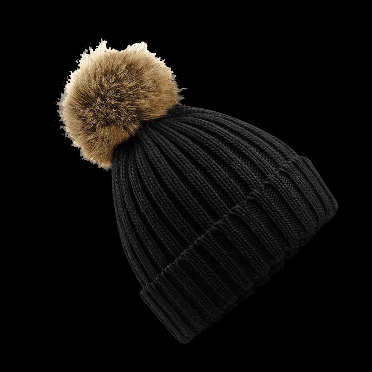 Beechfield Faux Fur Pop Pom Chunky Beanie — front