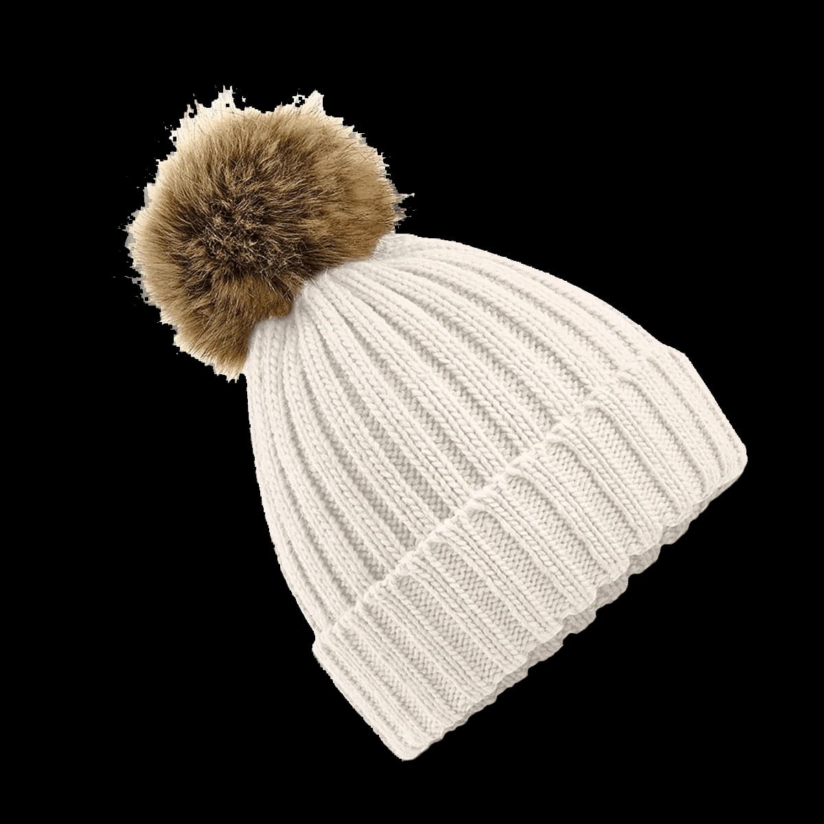 Beechfield Faux Fur Pop Pom Chunky Beanie — front