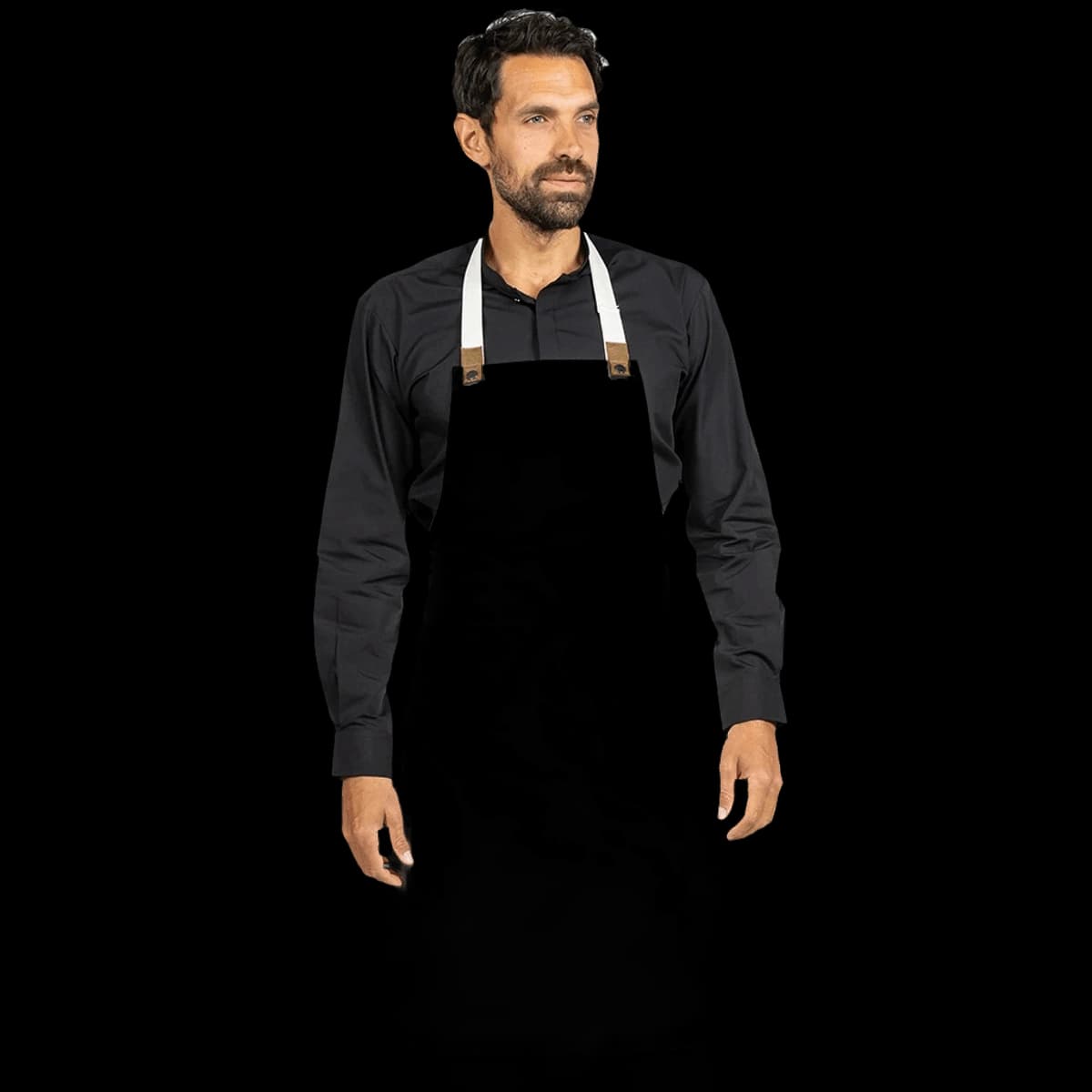 Le Chef Canvas Apron with Leather Tabs — model
