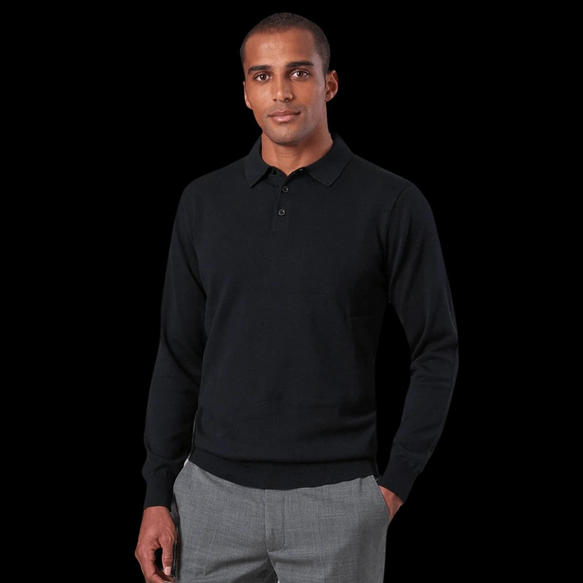 Brook Taverner Casper Knitted Long Sleeve Polo Shirt — model