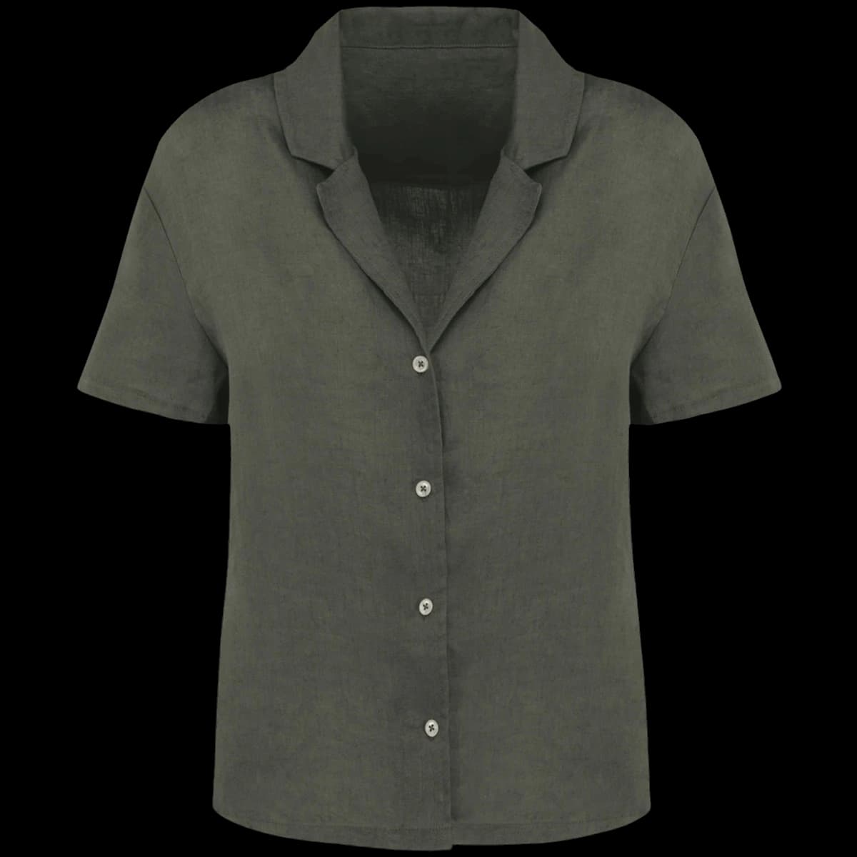 Spasso Ladies Short Sleeve Linen Bowling Collar Shirt — front