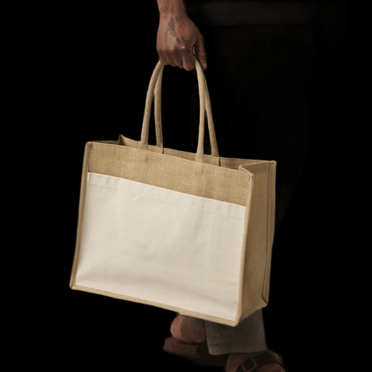 Westford Mill Cotton Pocket Natural Starched Jute Shopper — model