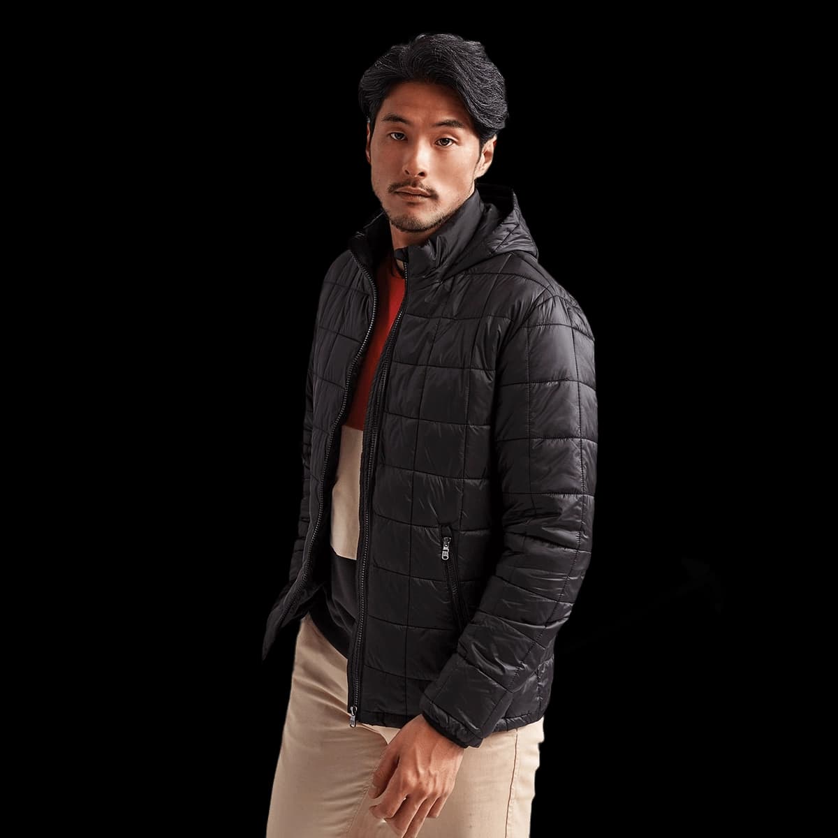 Box quilt hooded jacket