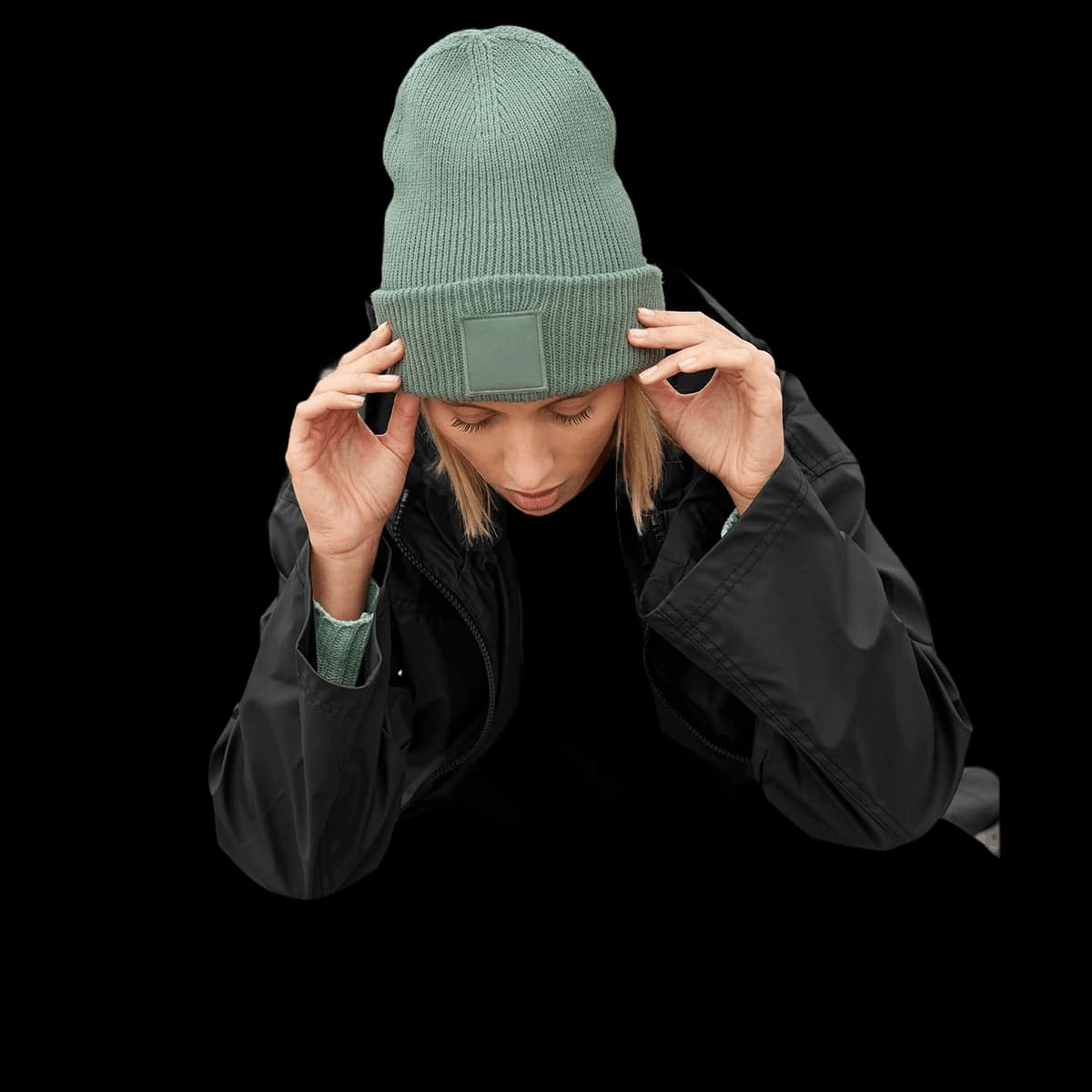 Deep-cuffed tonal patch beanie