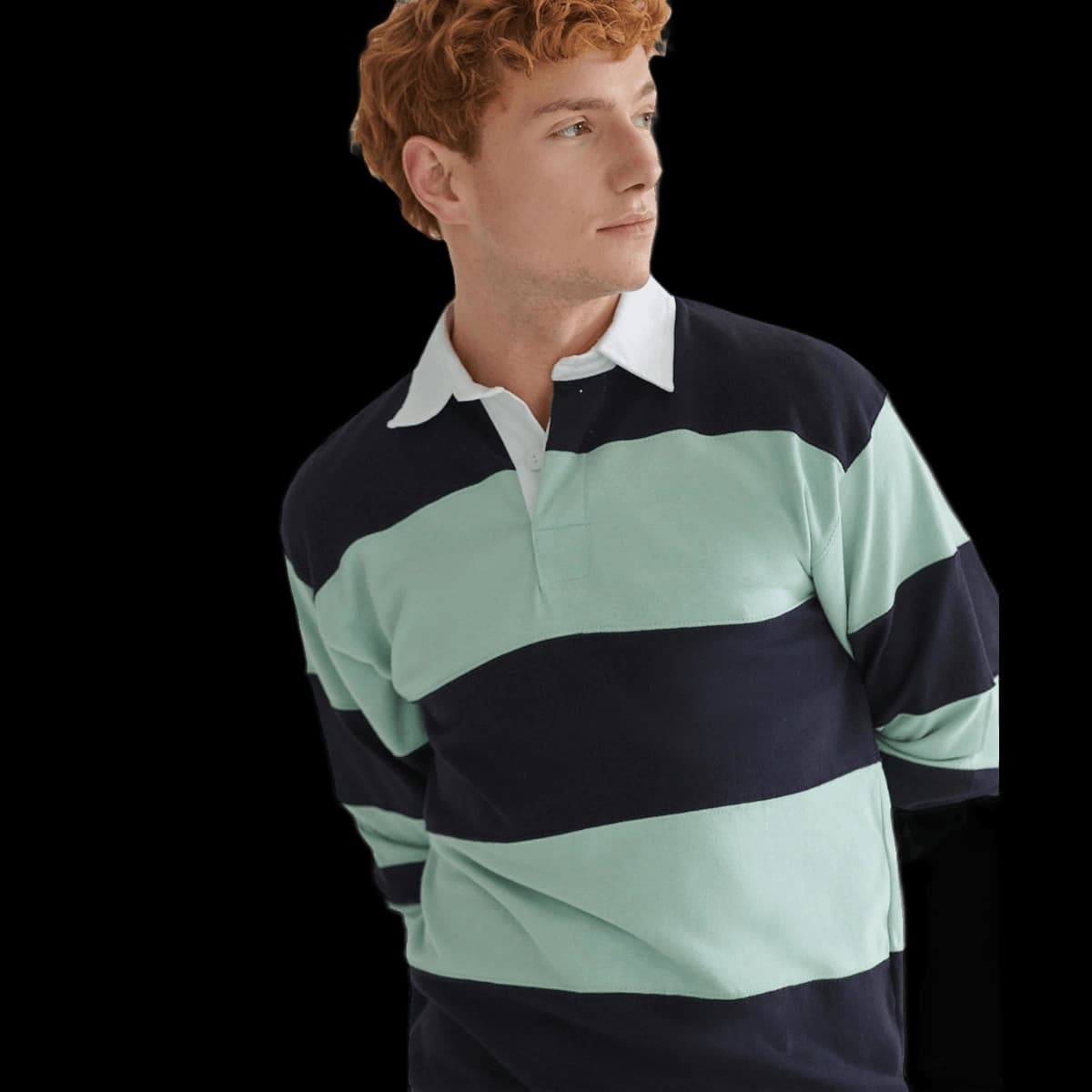 Sewn stripe long sleeve rugby shirt