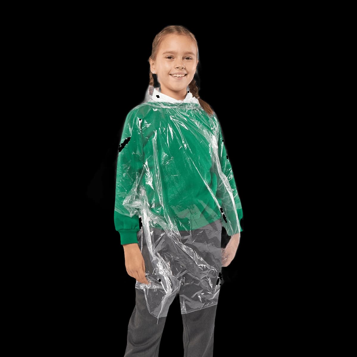 Kids emergency hooded plastic poncho