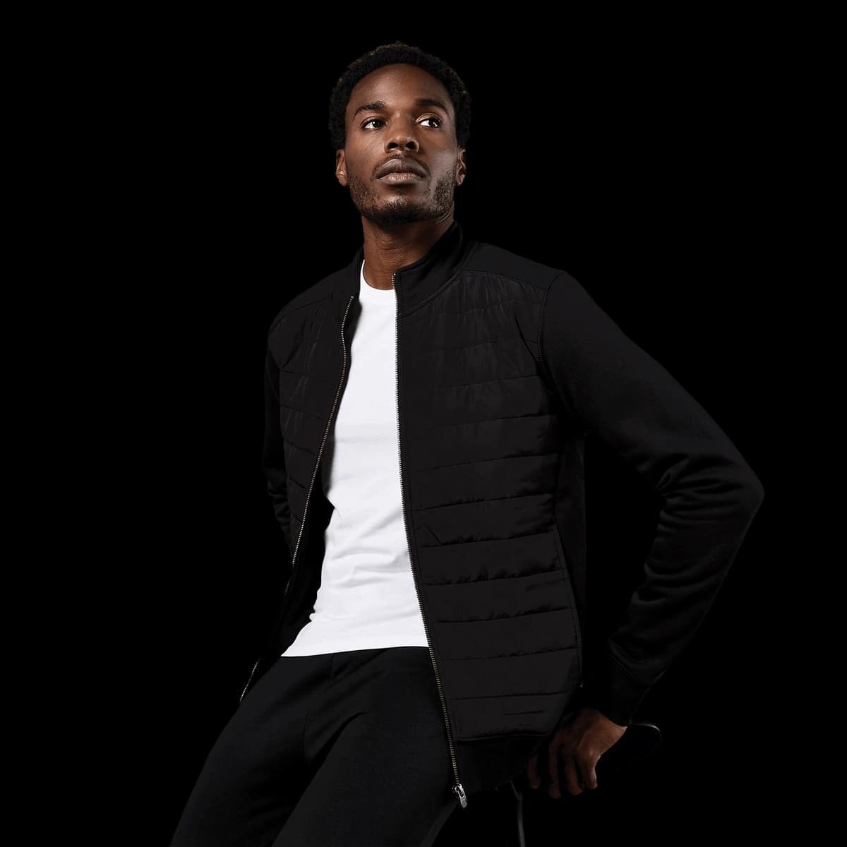 Regular fit quilted full-zip sweatshirt