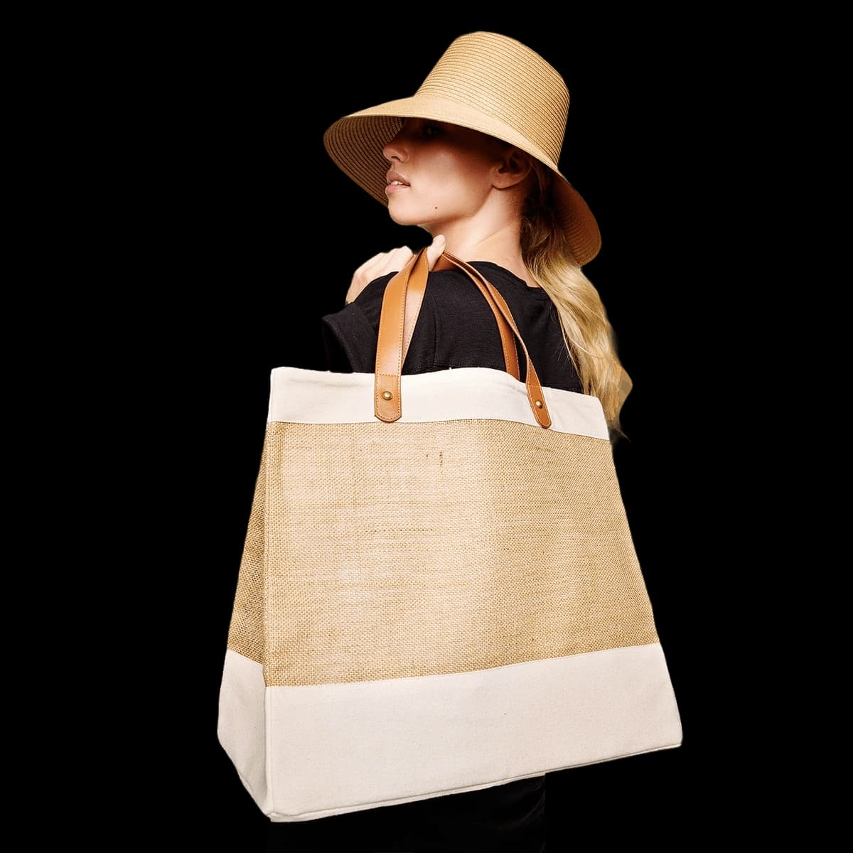 Adley jute with faux leather tote