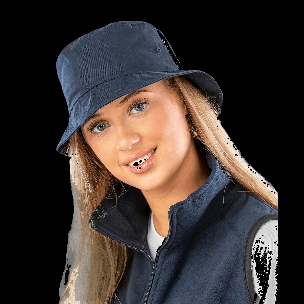 Deluxe washed cotton bucket hat with side mesh panels