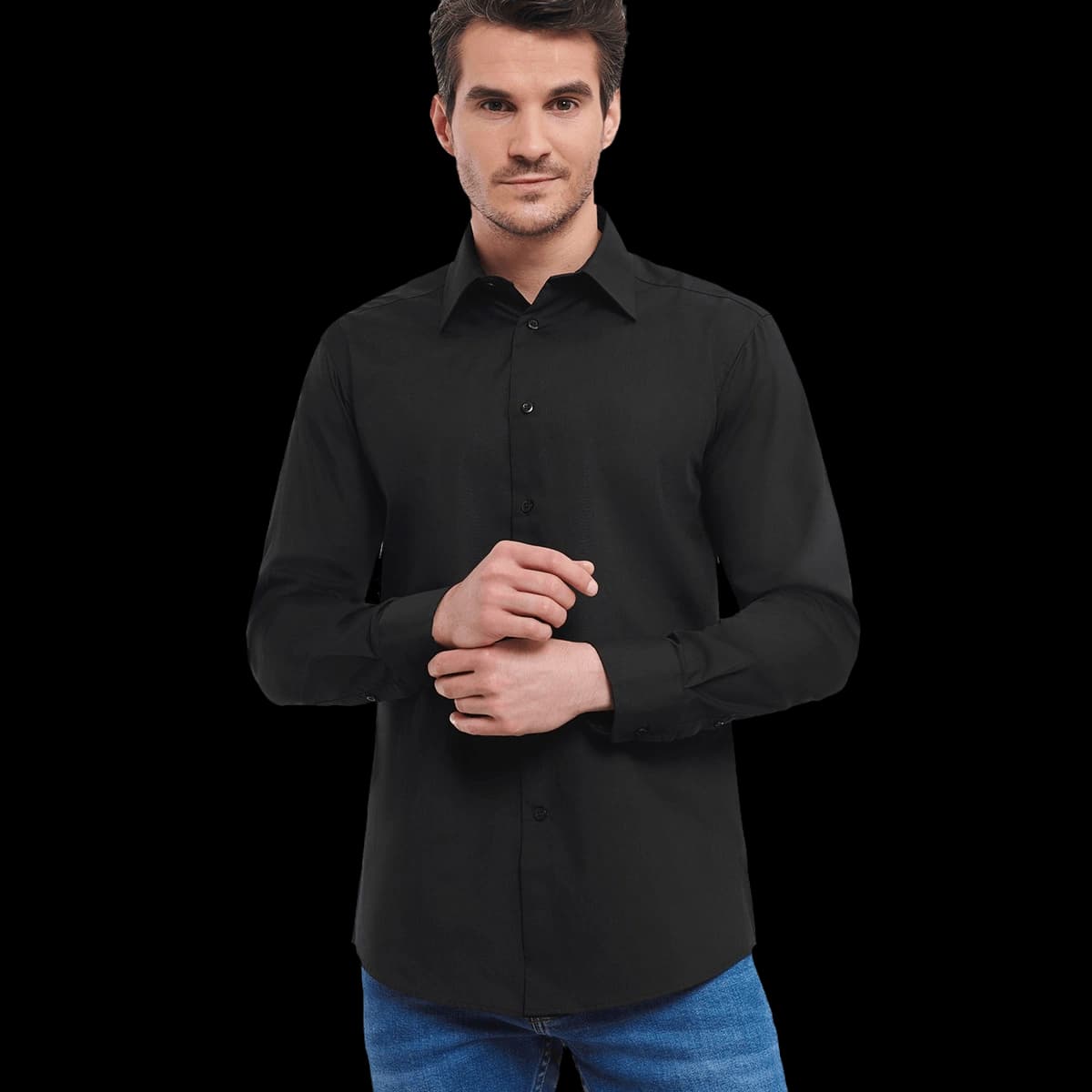 Long sleeve polycotton easycare fitted poplin shirt