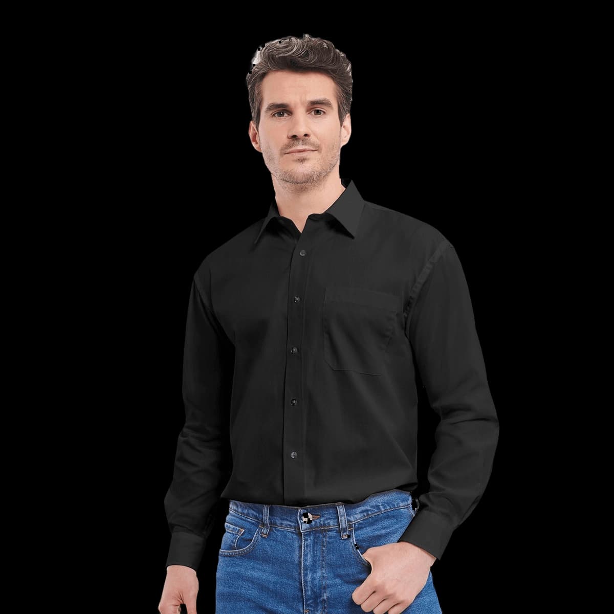 Long sleeve pure cotton easycare poplin shirt