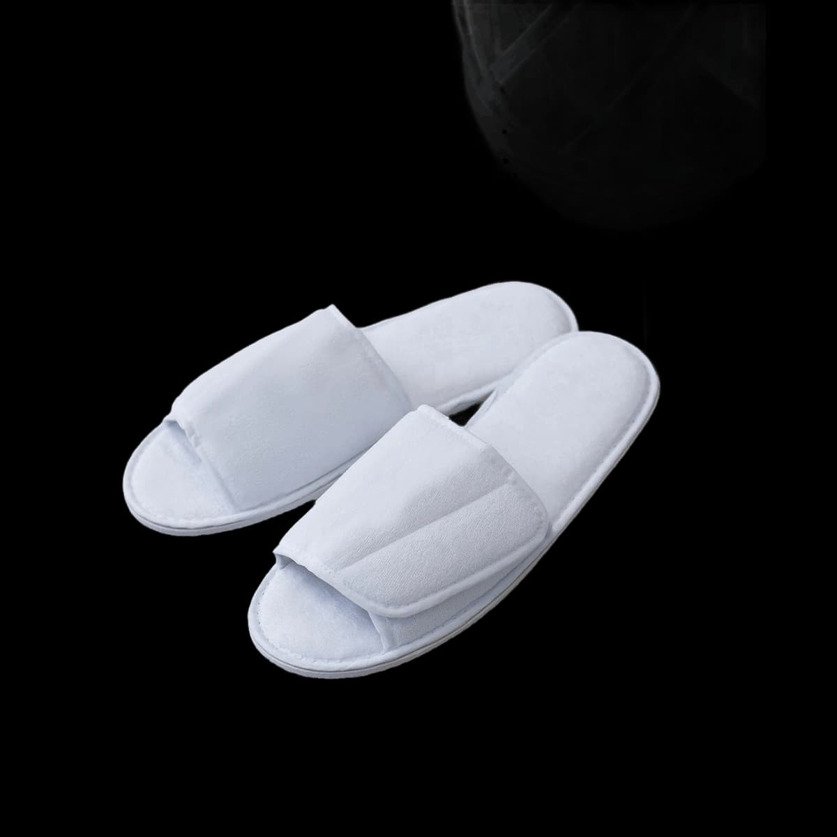 Open-toe slippers with hook and loop strap