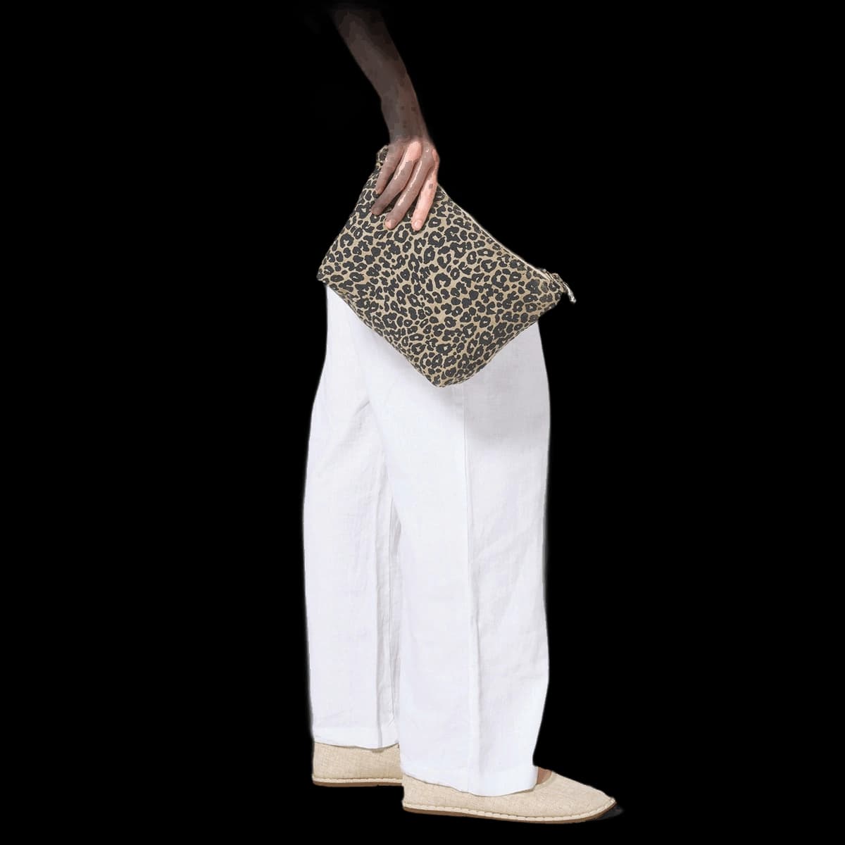 Leopard print canvas accessory bag