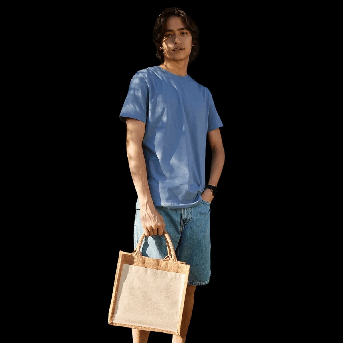 Cotton pocket jute midi tote