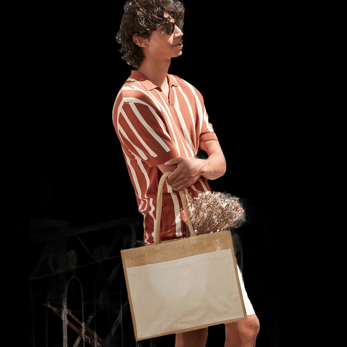 Cotton pocket natural starched jute shopper