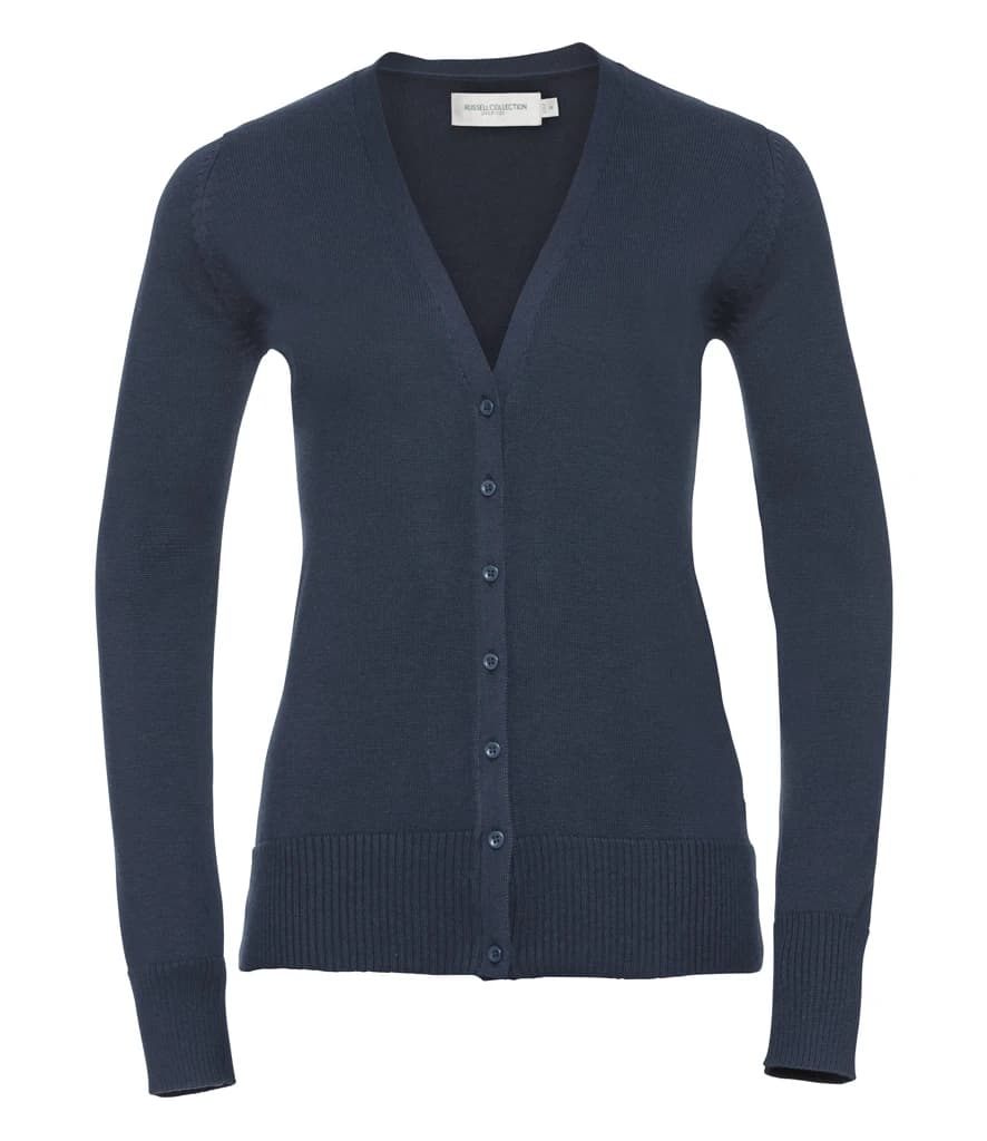 Russell Athletic Collection Ladies Cotton Acrylic V Neck Cardigan — front