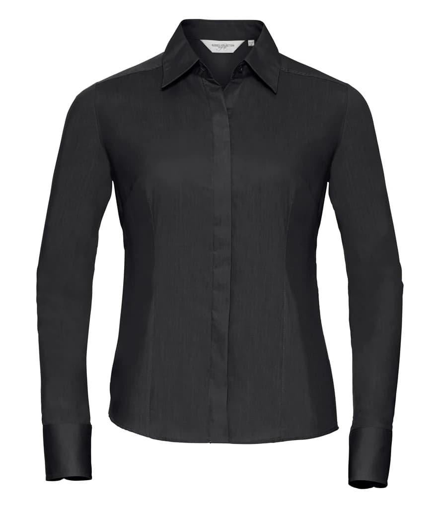 Russell Athletic Collection Ladies Long Sleeve Fitted Poplin Shirt — front