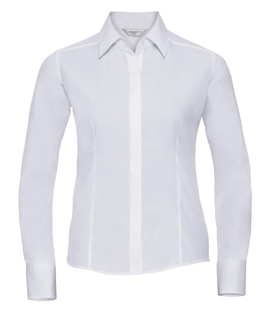 Russell Athletic Collection Ladies Long Sleeve Fitted Poplin Shirt — front