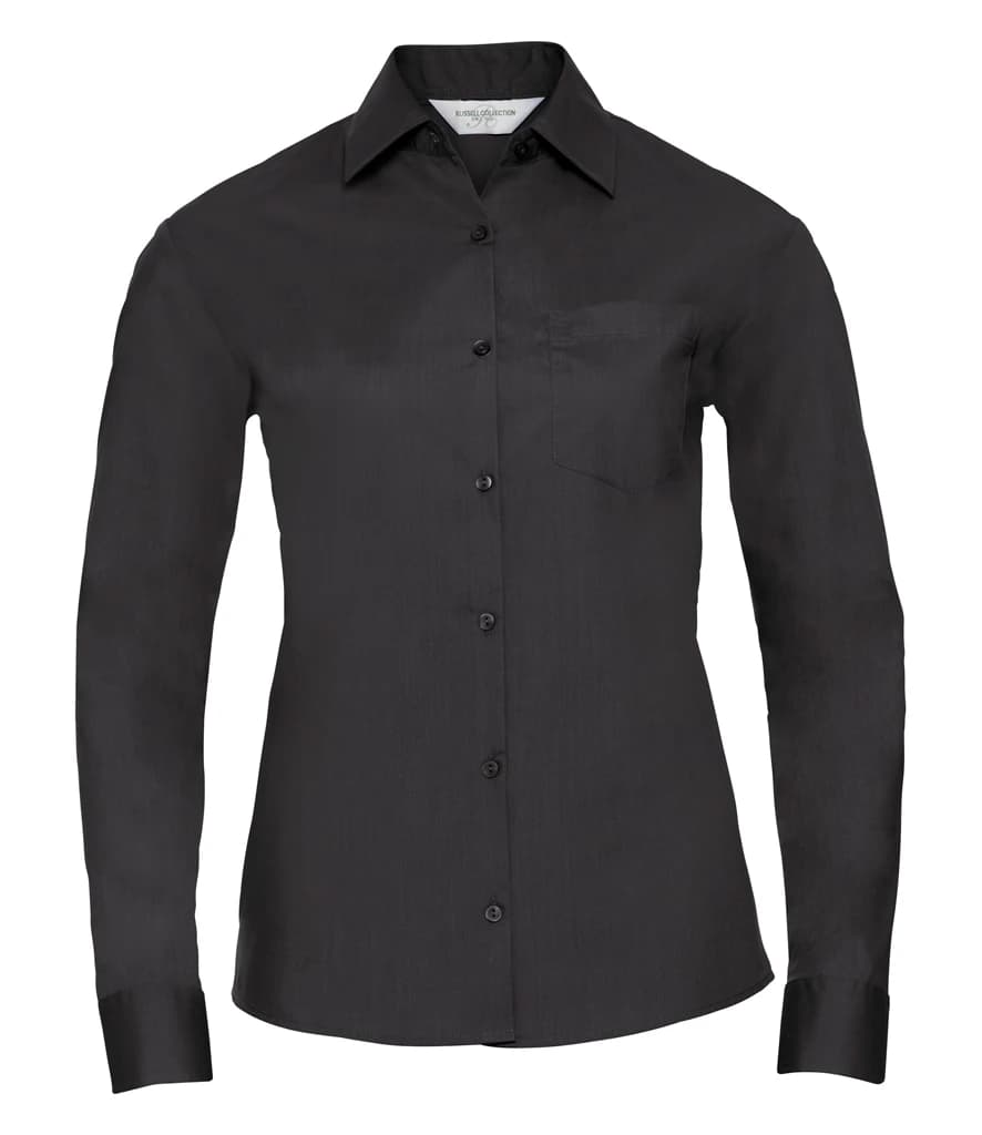 Russell Athletic Collection Ladies Long Sleeve Easy Care Poplin Shirt — front