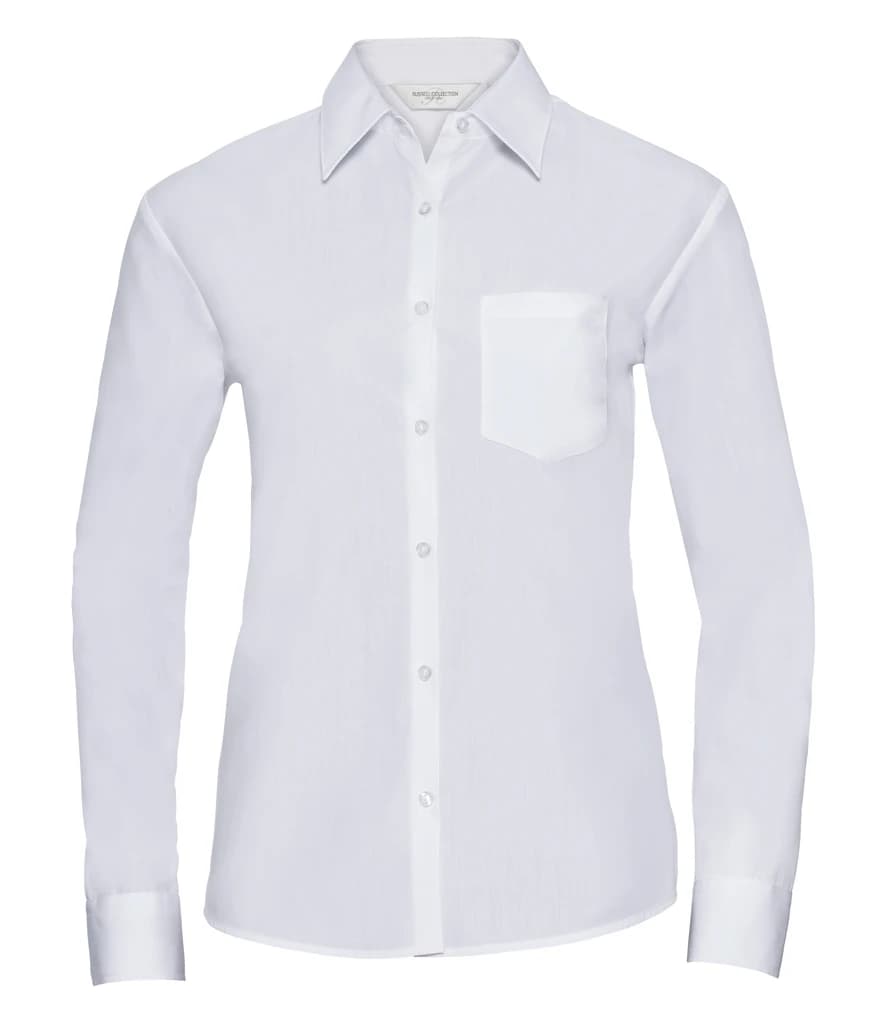 Russell Athletic Collection Ladies Long Sleeve Easy Care Poplin Shirt — front