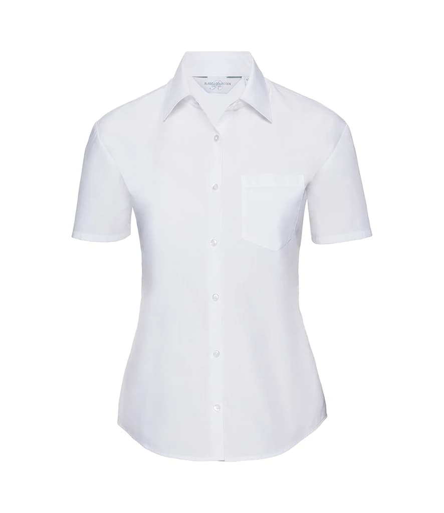 Russell Athletic Collection Ladies Short Sleeve Easy Care Poplin Shirt — front