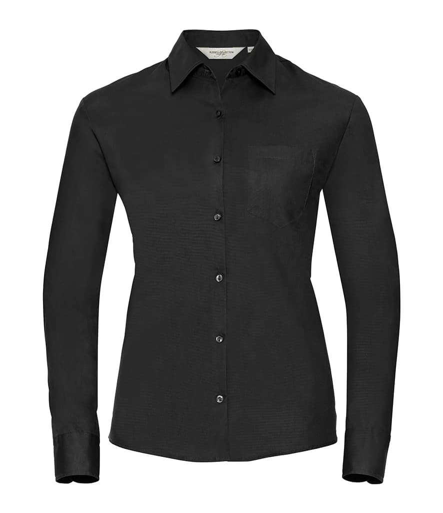 Russell Athletic Collection Ladies Long Sleeve Easy Care Cotton Poplin Shirt — front