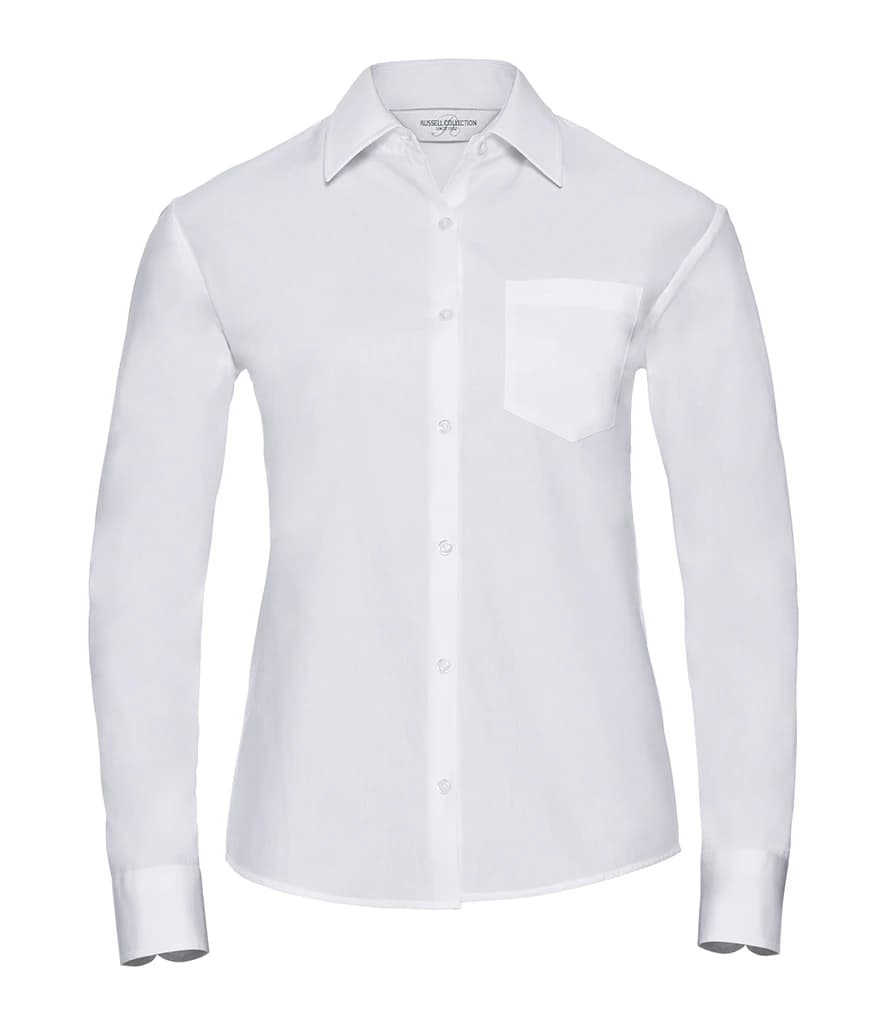 Russell Athletic Collection Ladies Long Sleeve Easy Care Cotton Poplin Shirt — front