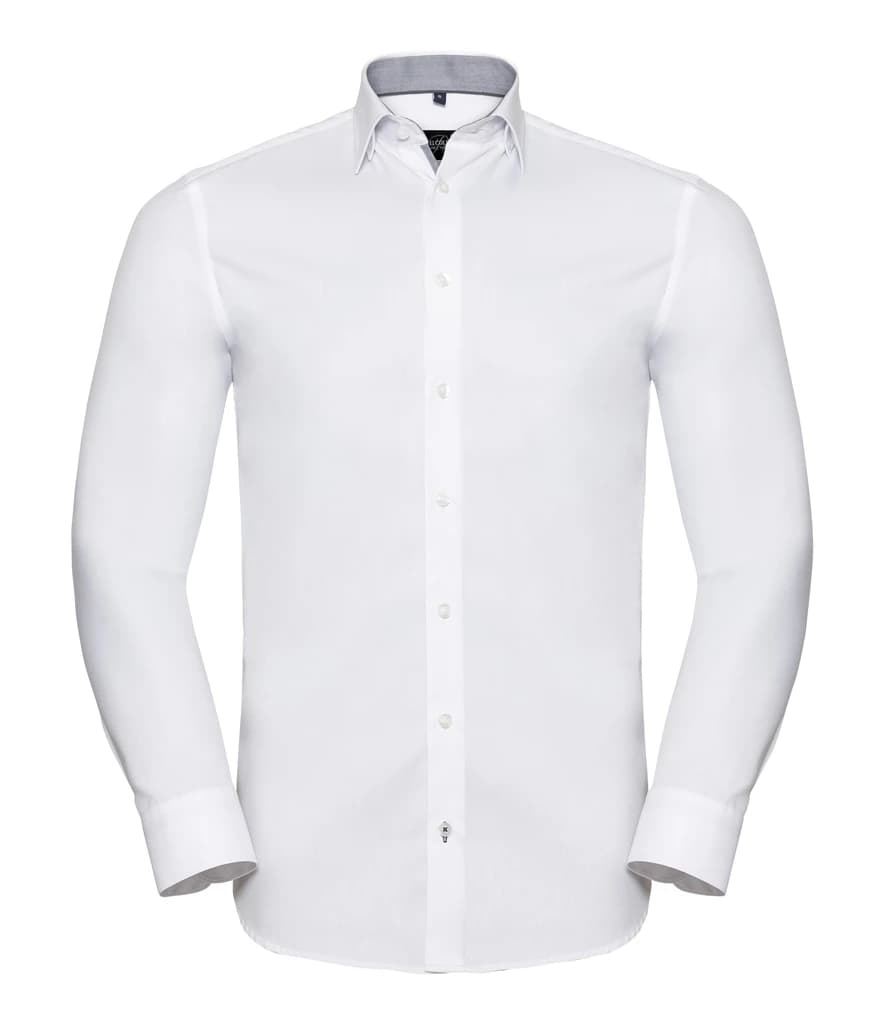 Russell Athletic Collection Long Sleeve Contrast Herringbone Shirt — front